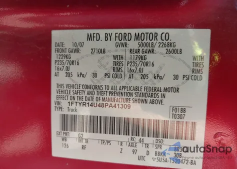 2008 Ford Ranger Sport/Xl/Xlt z USA, uszkodzony, nr VIN 1FTYR14U48PA41309